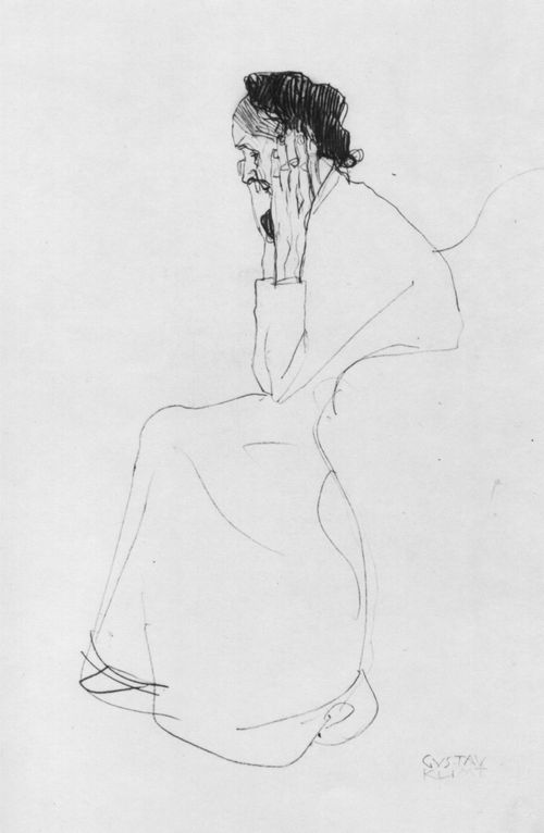 Gustav Klimt - Sitzende alte Frau im Profil nach links 1905